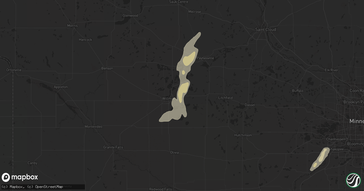 Hail map in Kandiyohi, MN on September 28, 2023