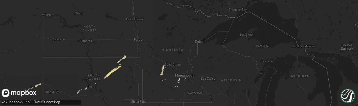 Hail map in Minnesota on September 28, 2023