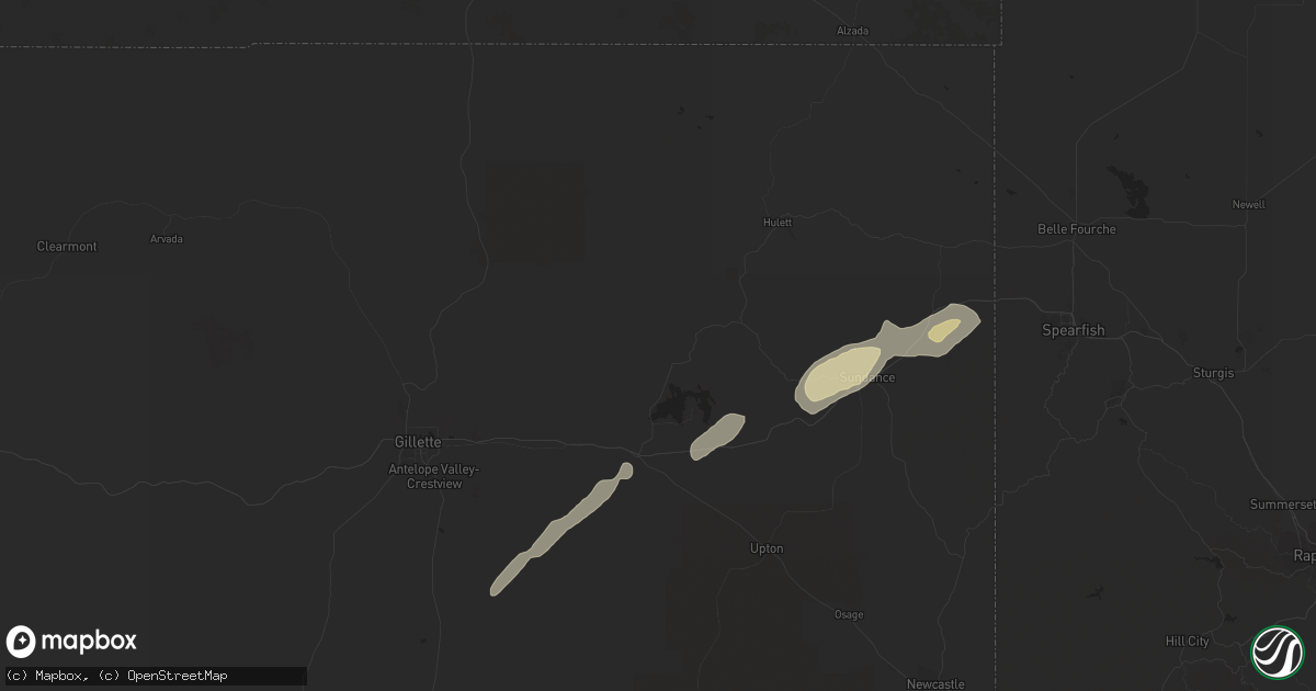 Hail map in Moorcroft, WY on September 28, 2023