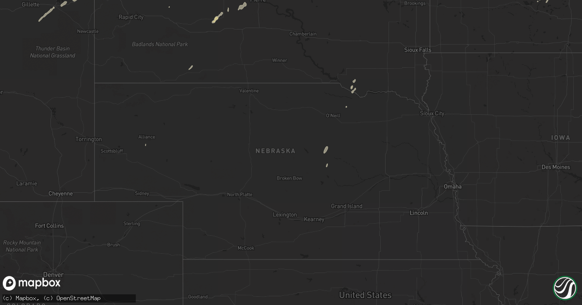 Hail map in Nebraska on September 28, 2023