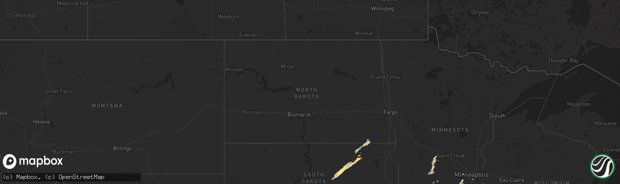 Hail map in North Dakota on September 28, 2023