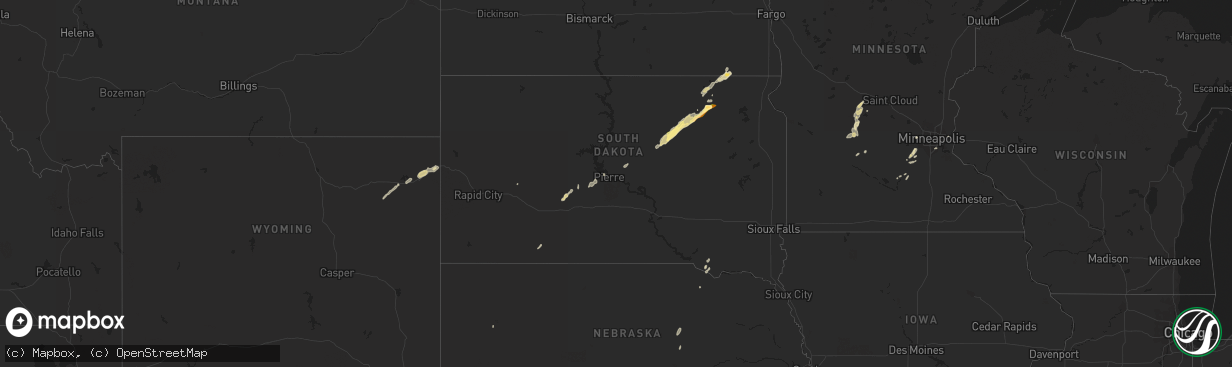 Hail map in South Dakota on September 28, 2023