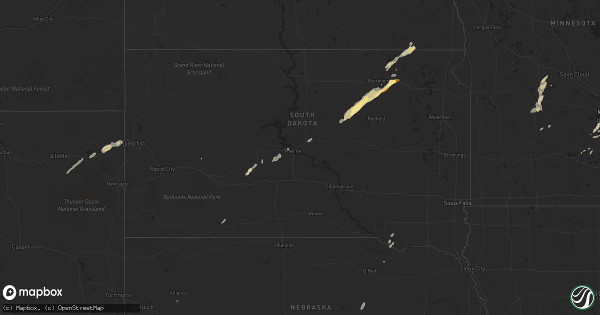 Hail map in South Dakota on September 28, 2023