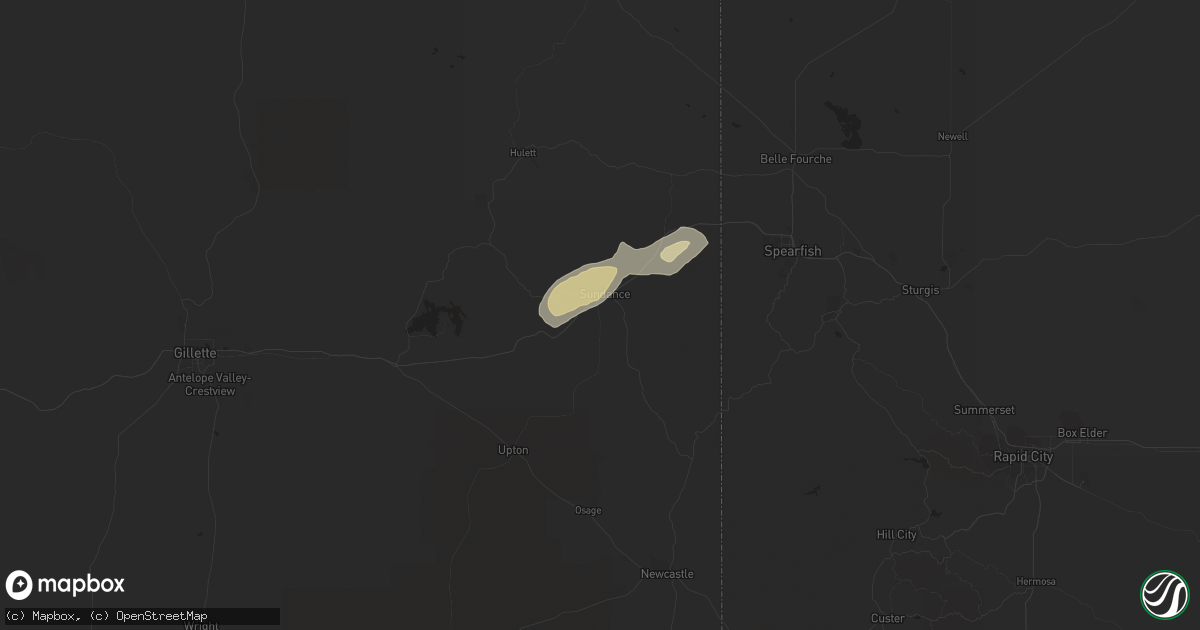 Hail map in Sundance, WY on September 28, 2023