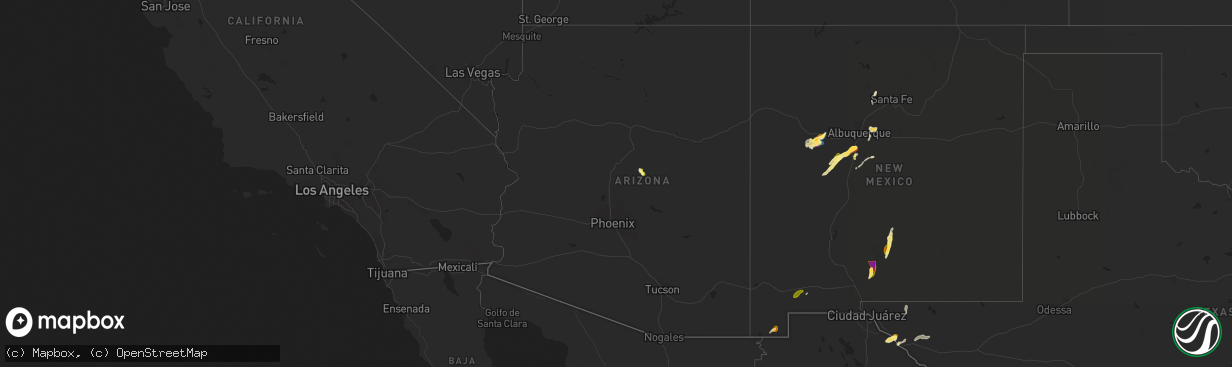 Hail map in Arizona on September 28, 2025