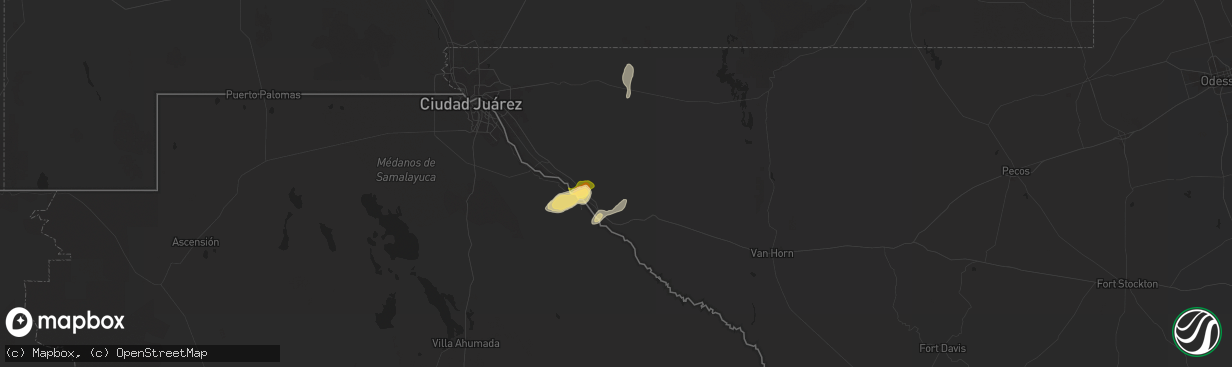 Hail map in Fort Hancock, TX on September 28, 2025