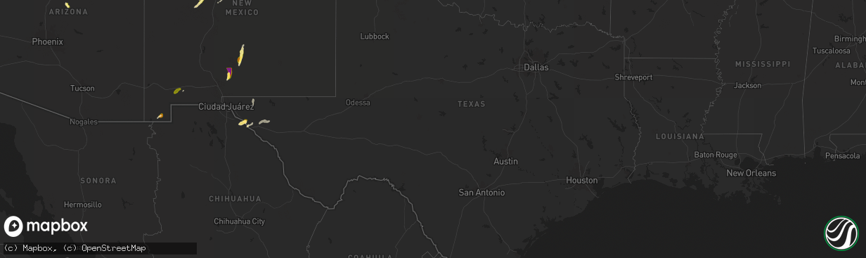 Hail map in Texas on September 28, 2025