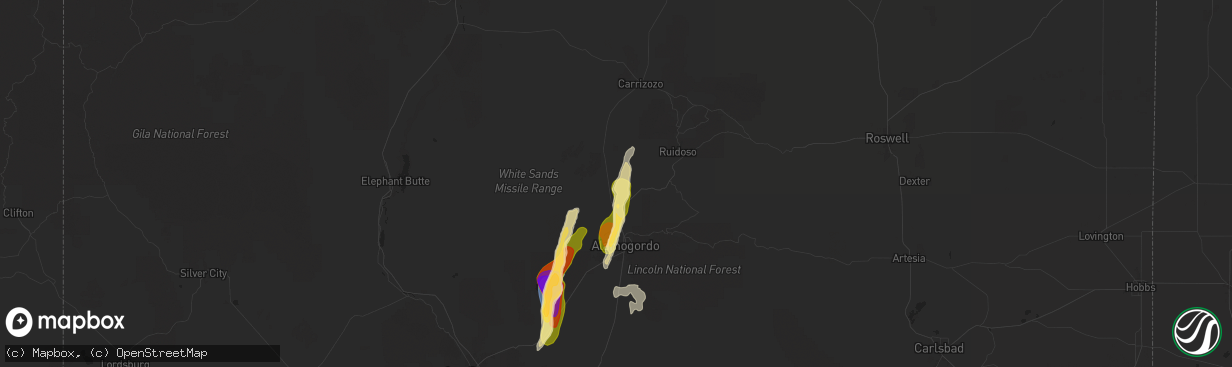 Hail map in Tularosa, NM on September 28, 2025