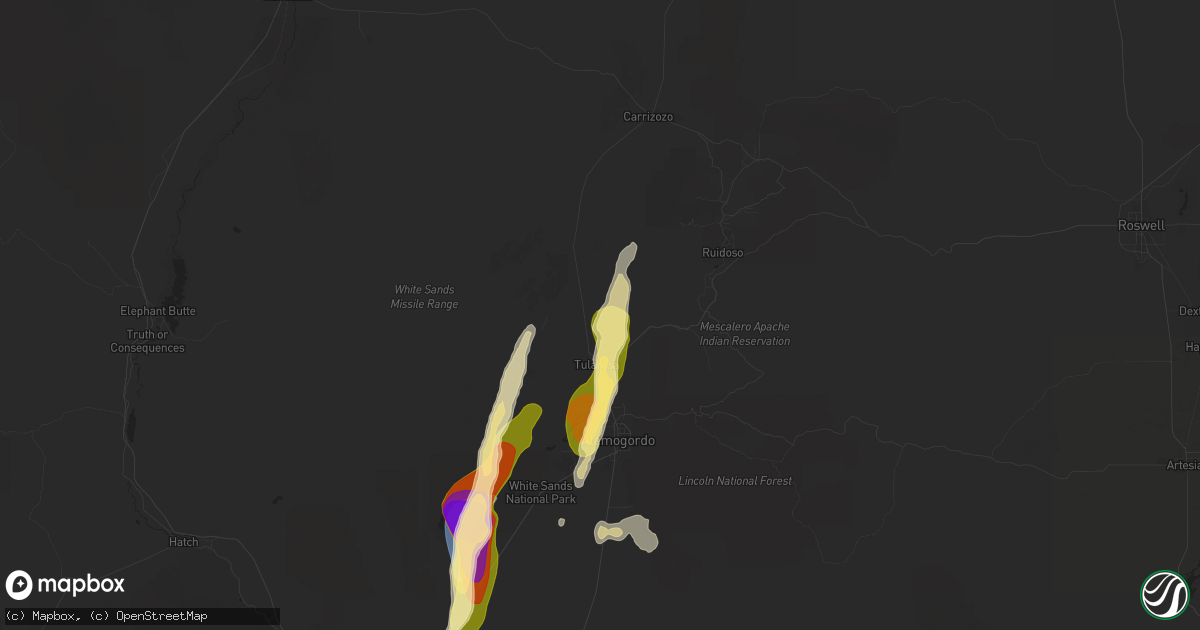 Hail map in Tularosa, NM on September 28, 2025