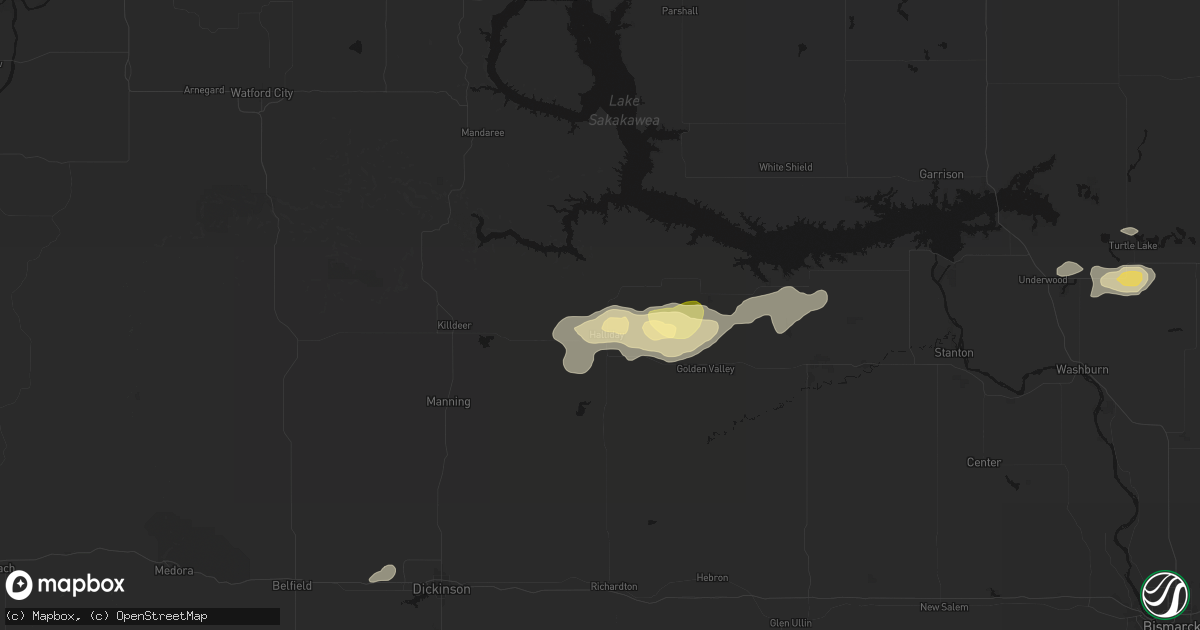 Hail map in Halliday, ND on September 28, 2026