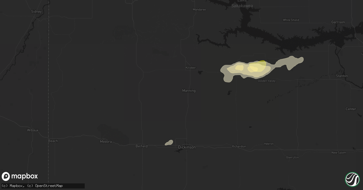 Hail map in Manning, ND on September 28, 2026