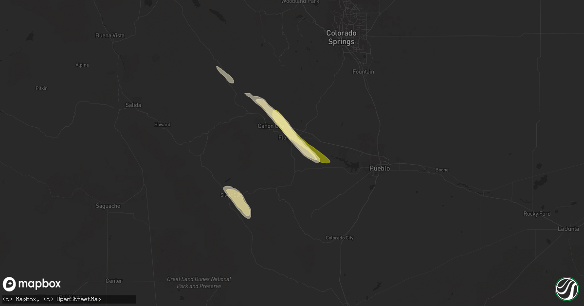 Hail map in Florence, CO on September 29, 2015