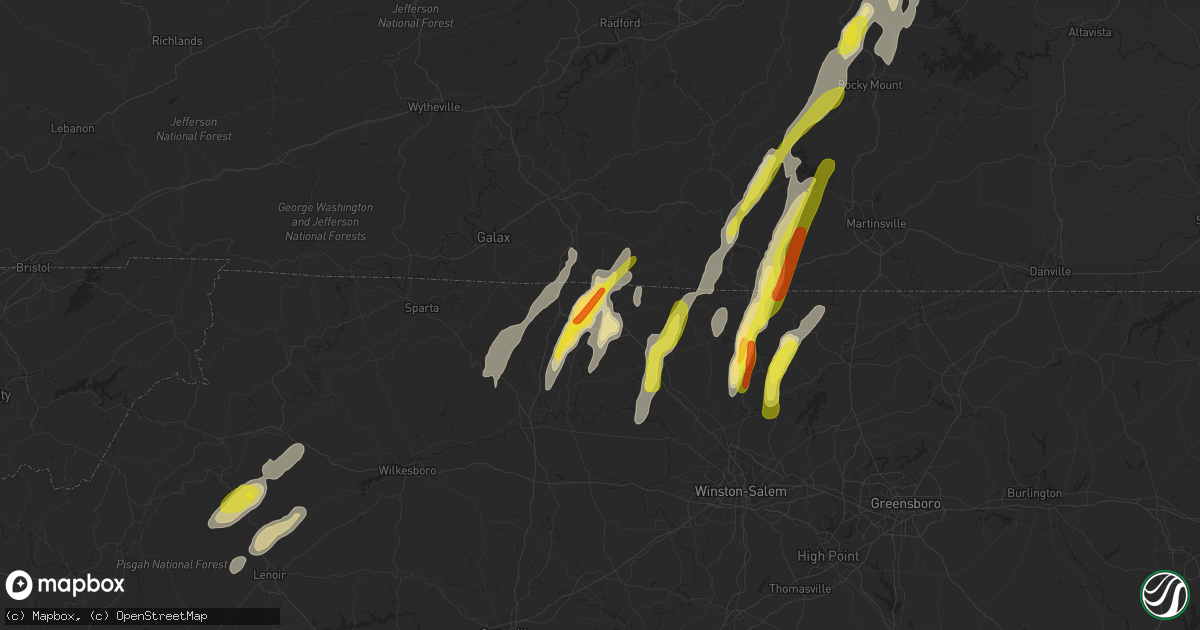 Hail map in Mount Airy, NC on September 29, 2016