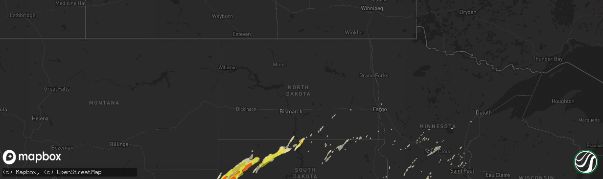 Hail map in North Dakota on September 29, 2019