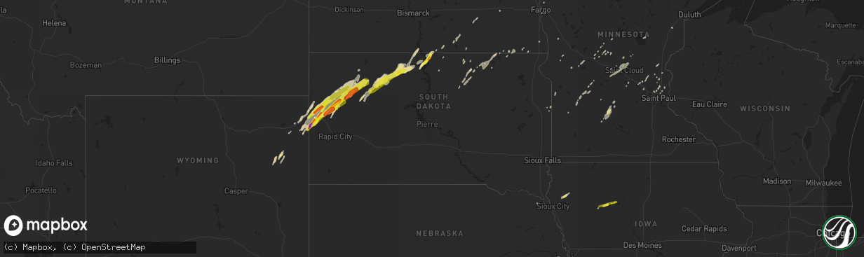 Hail map in South Dakota on September 29, 2019