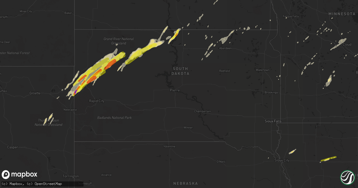 Hail map in South Dakota on September 29, 2019