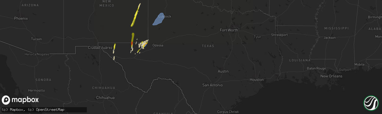 Hail map in Texas on September 29, 2019