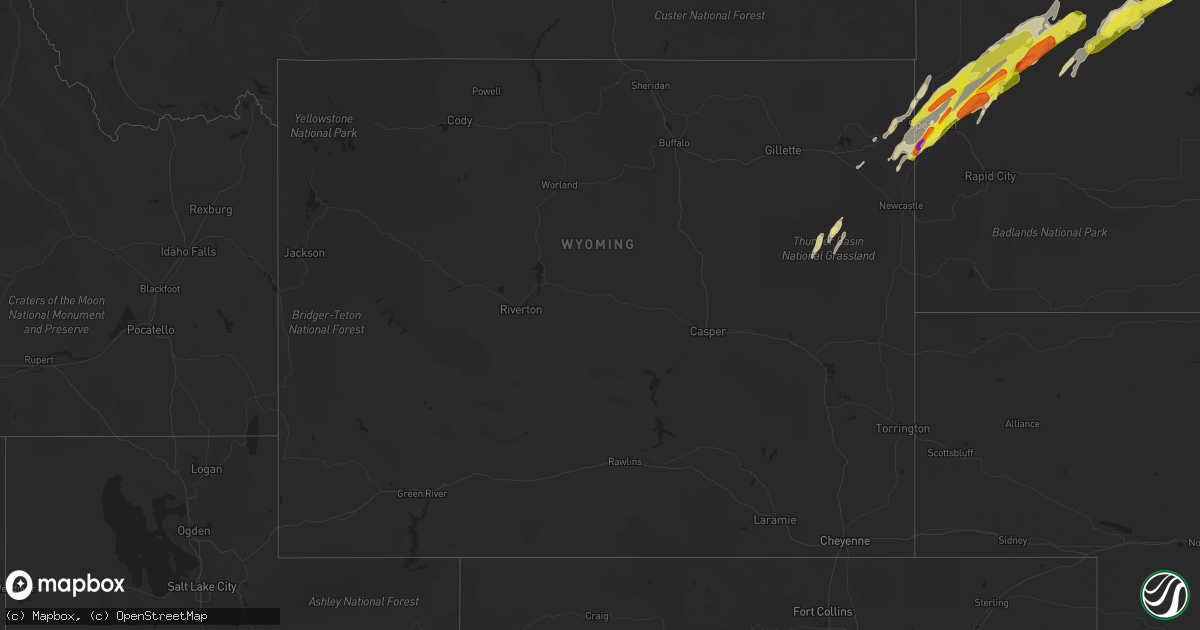 Hail map in Wyoming on September 29, 2019