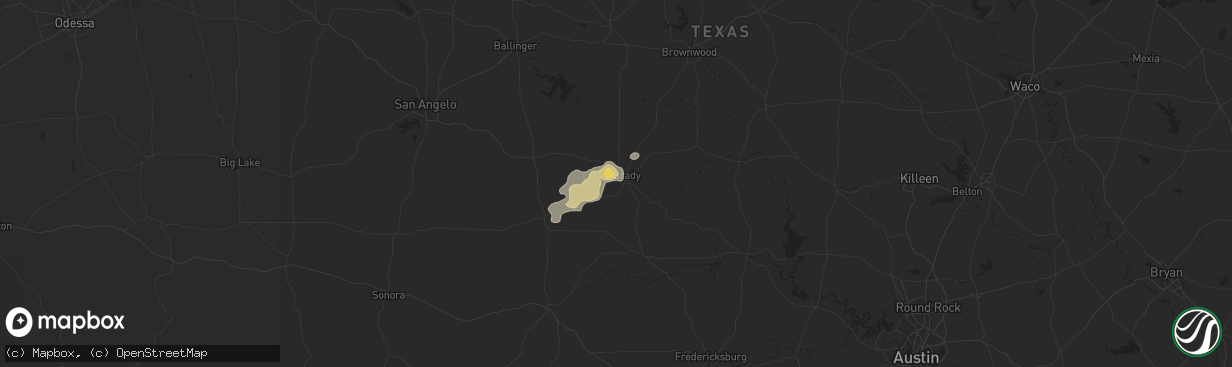 Hail map in Brady, TX on September 29, 2021