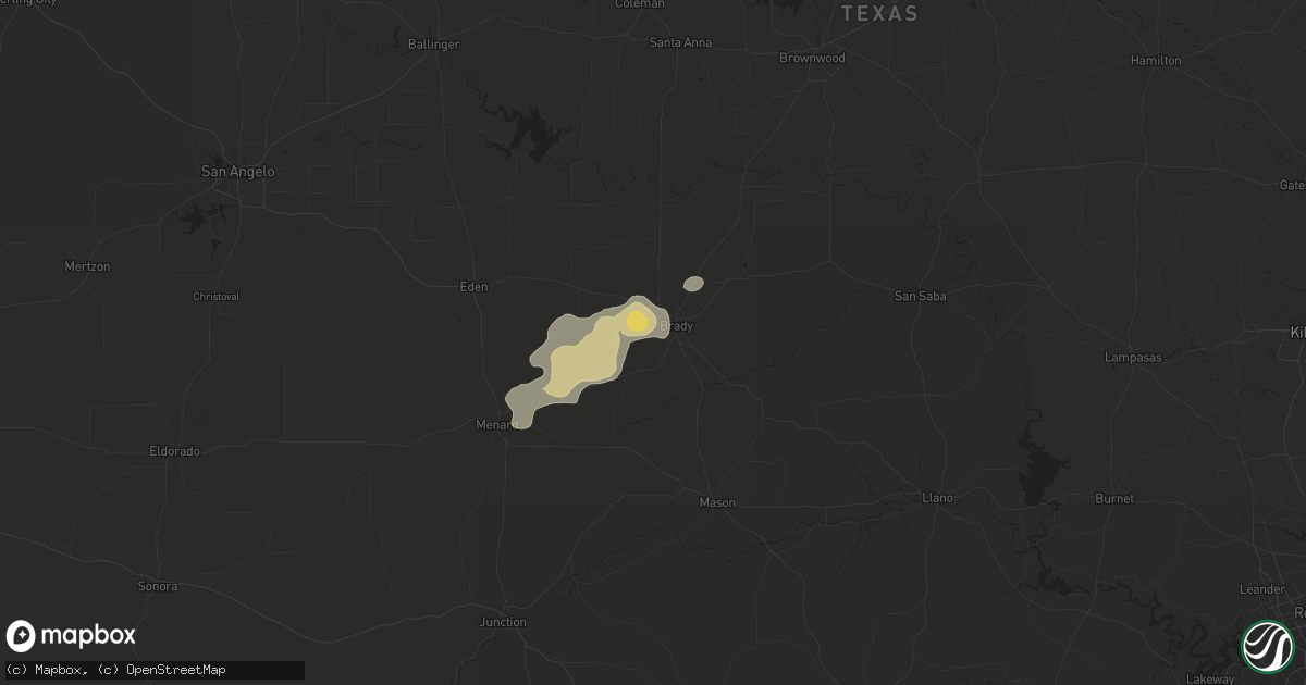 Hail map in Brady, TX on September 29, 2021