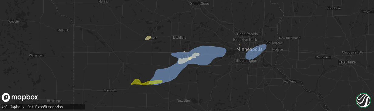 Hail map in Hutchinson, MN on September 29, 2023