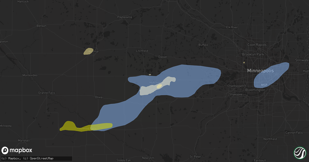 Hail map in Hutchinson, MN on September 29, 2023