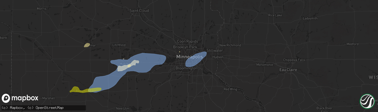 Hail map in Minneapolis, MN on September 29, 2023