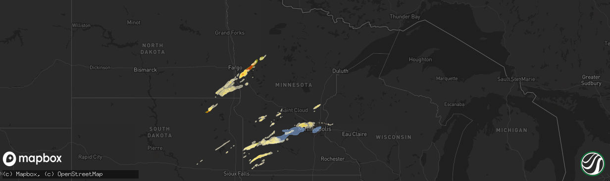 Hail map in Minnesota on September 29, 2023