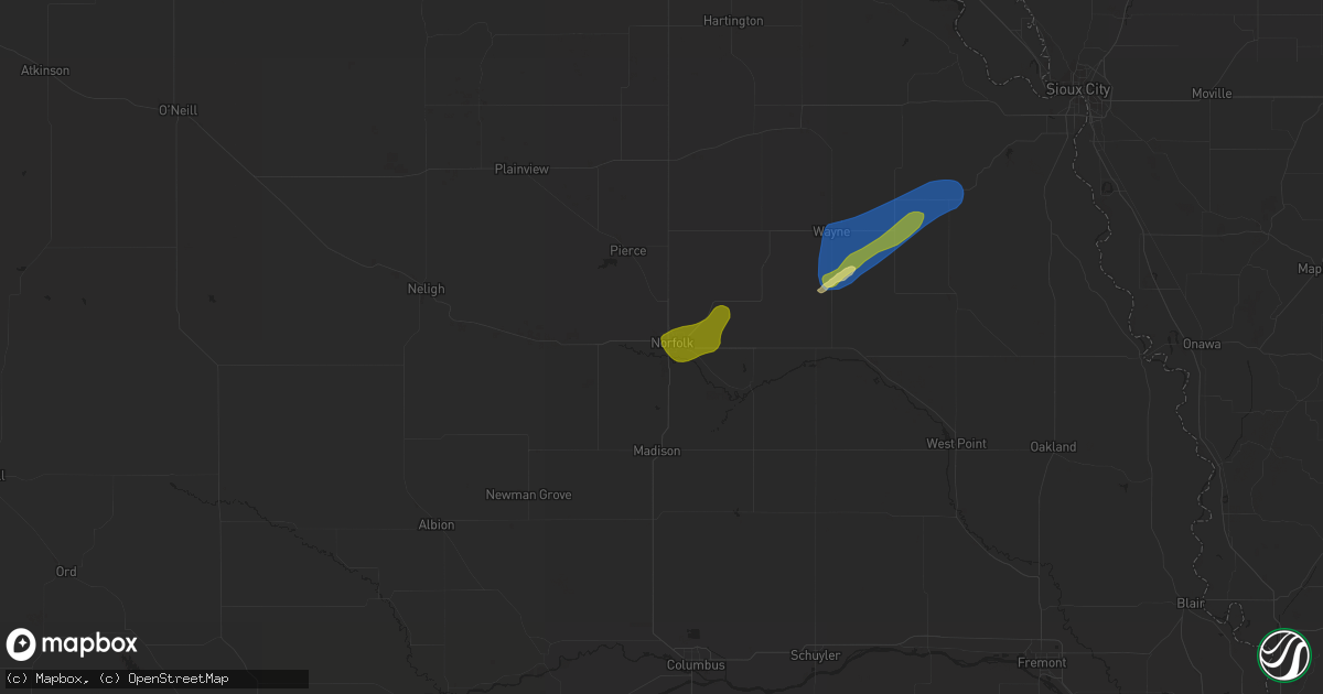Hail map in Norfolk, NE on September 29, 2023