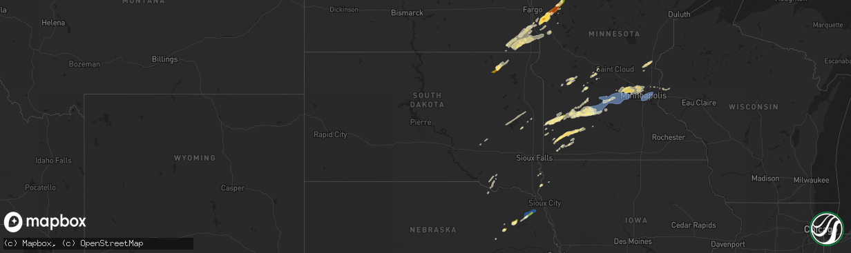 Hail map in South Dakota on September 29, 2023