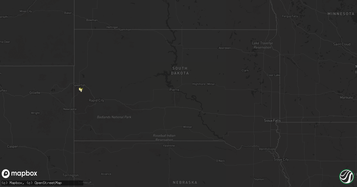 Hail map in South Dakota on September 29, 2025