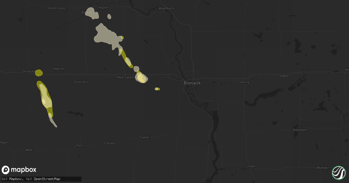 Hail map in Mandan, ND on September 30, 2015