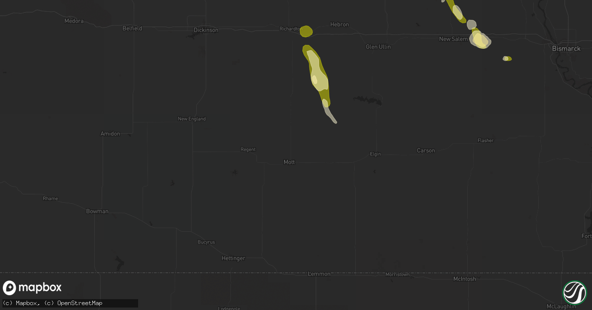 Hail map in Mott, ND on September 30, 2015