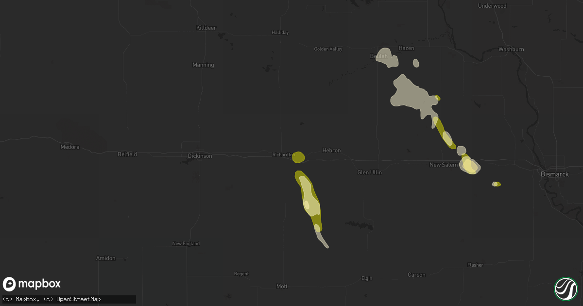 Hail map in Richardton, ND on September 30, 2015