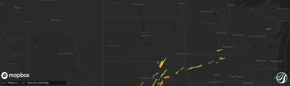 Hail map in South Dakota on September 30, 2019