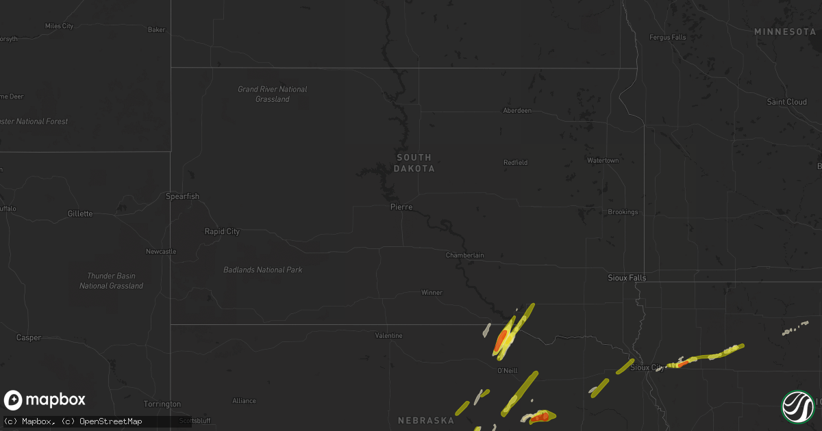 Hail map in South Dakota on September 30, 2019