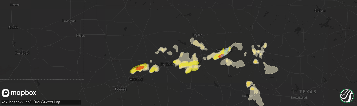 Hail map in Coahoma, TX on September 30, 2021