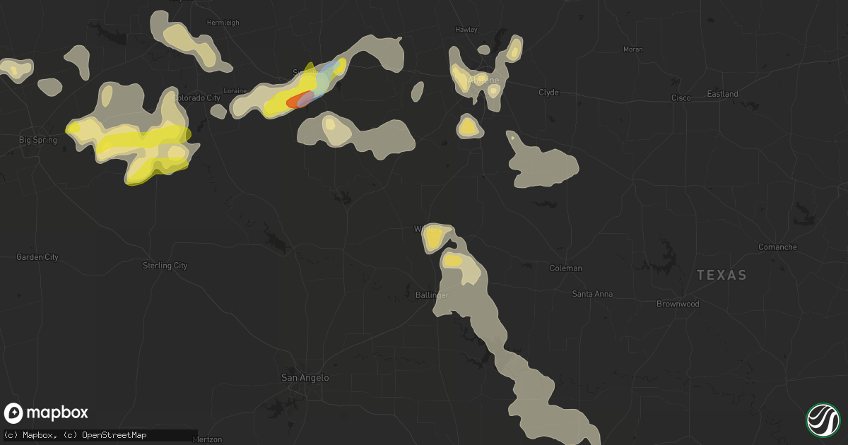 Hail map in Winters, TX on September 30, 2021