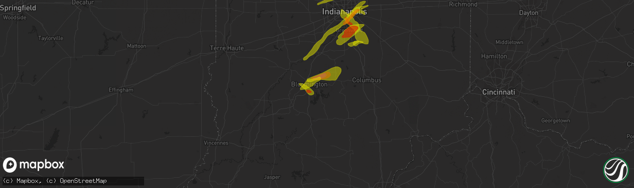 Hail map in Bloomington, IN on October 1, 2009
