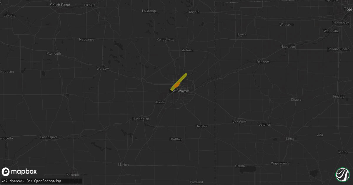 Hail map in Fort Wayne, IN on October 1, 2009