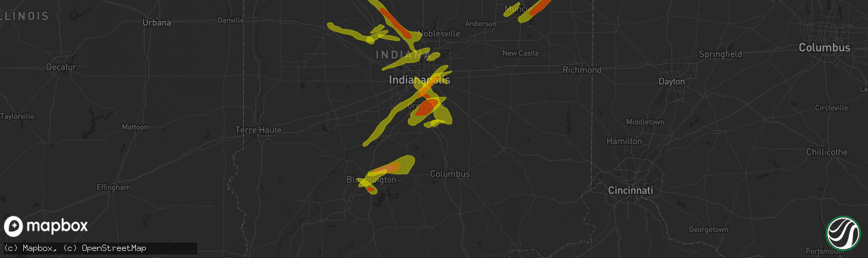 Hail map in Franklin, IN on October 1, 2009