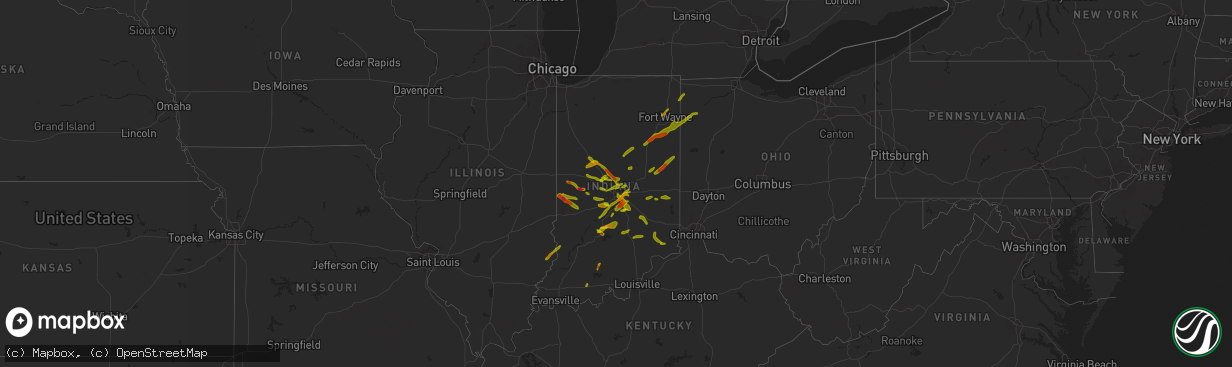 Hail map in Indiana on October 1, 2009