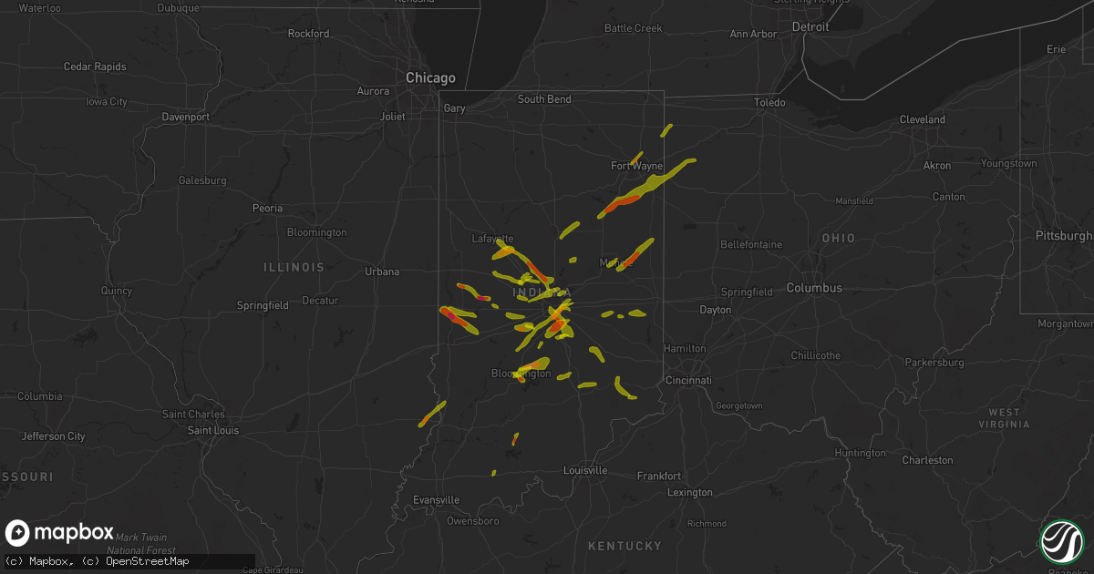 Hail map in Indiana on October 1, 2009