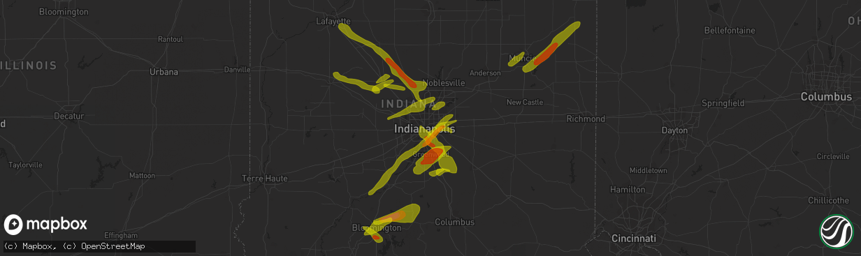 Hail map in Indianapolis, IN on October 1, 2009