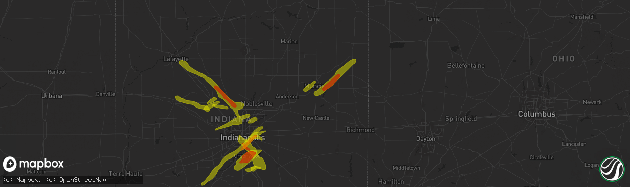 Hail map in Muncie, IN on October 1, 2009