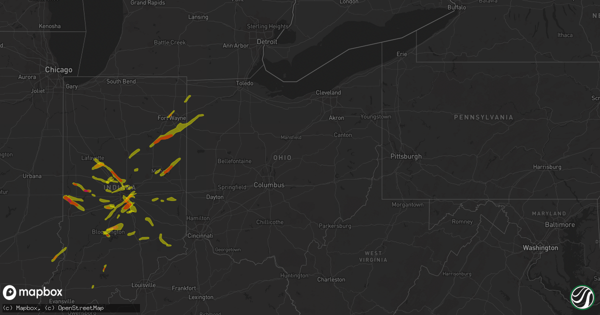 Hail map in Ohio on October 1, 2009