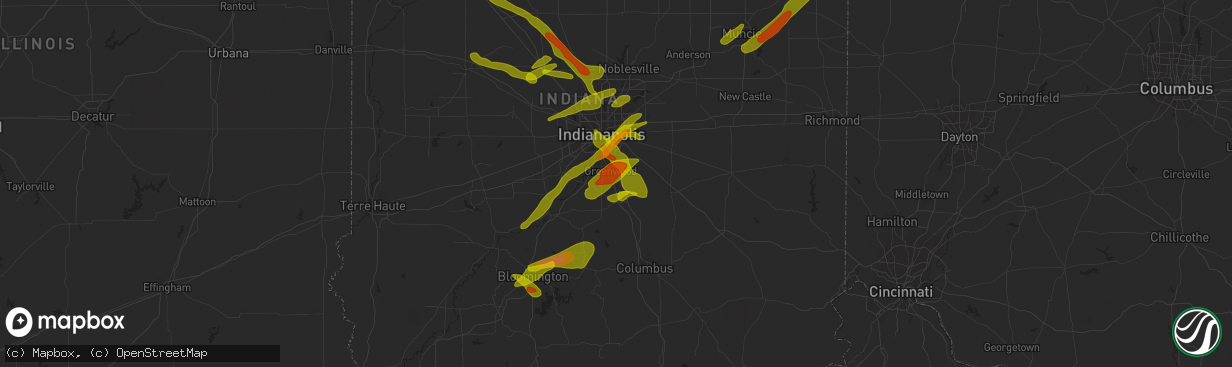 Hail map in Whiteland, IN on October 1, 2009