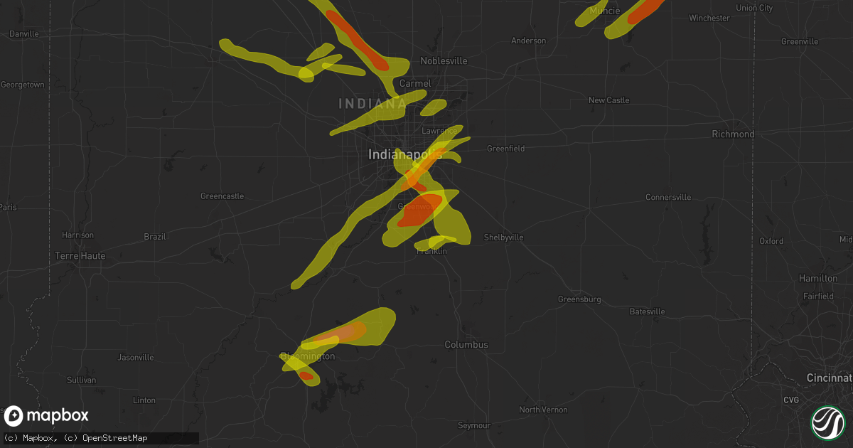 Hail map in Whiteland, IN on October 1, 2009