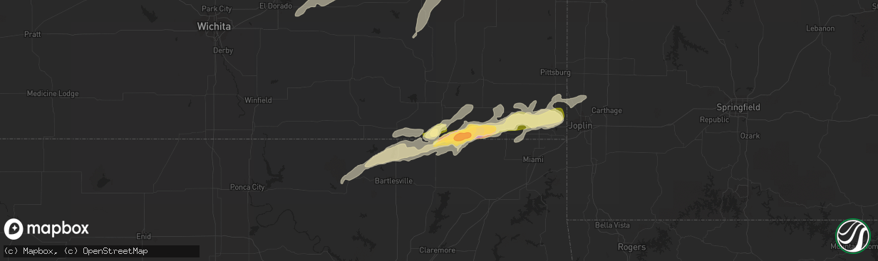 Hail map in Coffeyville, KS on October 1, 2014