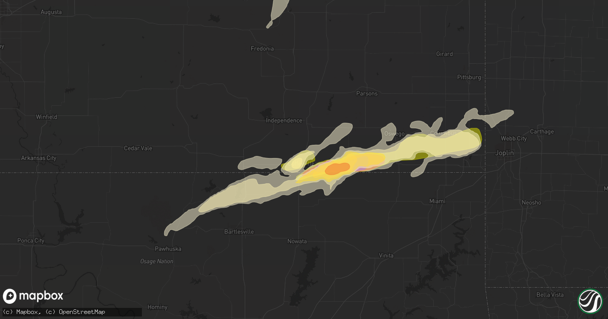 Hail map in Coffeyville, KS on October 1, 2014